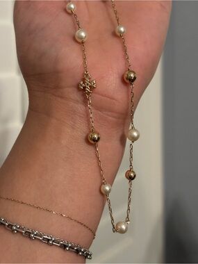 Tory Burch Pearl and gold ball necklace